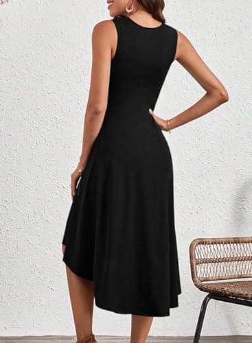 Happy Sailed Women's Cocktail Dresses Summer Sleeveless Crew Neck High Waist Pleated Ruched Waist Slim Fit A Line Wedding Guest Cocktail Party Dress Black Medium - Image 4