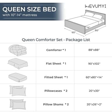 HEVUMYI 7 Pieces Queen Comforter Set, All Season Reversible Bed in a Bag Queen, Ultra Soft Queen Bedding Set with Grey Comforter, Flat Sheet, Fitted Sheet, Pillowcases, Pillow Shams, Dark Grey - Image 9