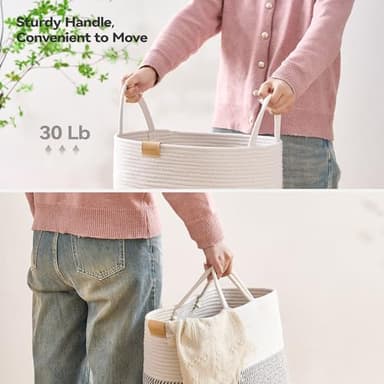 Nunsino 80L Laundry Hamper Basket,Baby Nursery Woven Storage Basket for Toys Bin,Pillows,Blankets,Clothes,Grey&White - Image 4