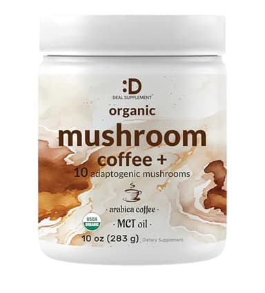 Organic Mushroom Coffee, 10oz – 10 Adaptogenic Mushrooms with Arabica Coffee + MCT Oil for Smooth Flavor – Turkey Tail, Lions Mane, Cordyceps, Chaga, Reishi – Immune, Energy,& Brain Support Supplement - Image 1