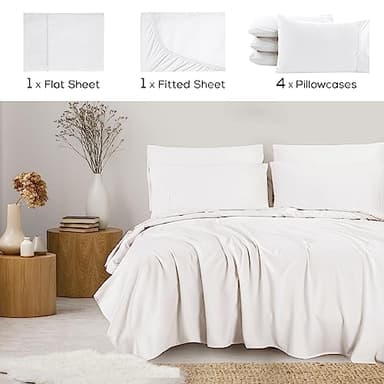 Mueller Ultratemp Bed Sheets Set, Super Soft 1800, 6 Piece California King Sheet Sets, Deep Pocket up to 16", Transfers Heat, Breathes Better, Hypoallergenic, Wrinkle-Resistant, Oeko-TEX, White - Image 2