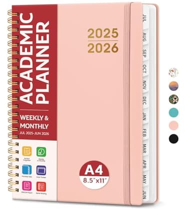 Academic Planner 2025-2026 For Women & Men, Monthly and Weekly Calendar Planner, Jul 2025 - Jun 2026, A4 (8.5" x 11"), Teacher Student Planning Book with Tabs, Ideal for Office School Supplies - Pink - Image 1