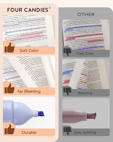 Four Candies 8 Pcs Highlighters Assorted Colors, Cute Pastel Highlighter Set, Dry Quickly, Soft Chisel Tip, Bible Highlighter for No Bleed, Back to School Supplies，Aesthetic Highlighters for Office - Image 4