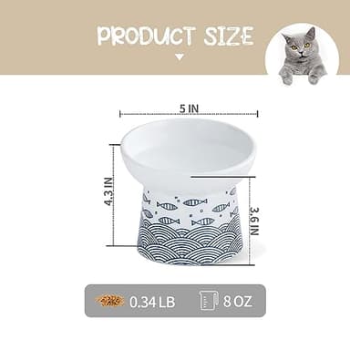 Tilted Ceramic Raised Cat Bowls, 8 OZ Elevated Food and Water Bowls,Porcelain Stress Free Pet Feeder Dish for Cats and Kittens, Puppies, 2 Pack(Black&Blue) - Image 4