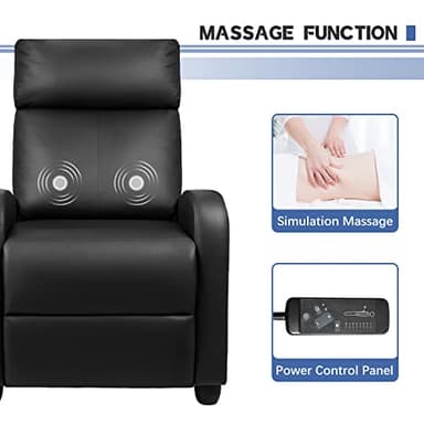Furniwell Massage Recliner Chair for Living Room Adjustable PU Leather Reclining Chair Home Theater Seating Modern Winback Single Sofa for Adults with Footrest (Leather, Black) - Image 5