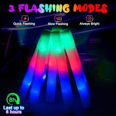 HONLYNE 46 PCS Foam Glow Sticks with 3 Modes Colorful Flashing, Foam Light Up Sticks, LED Light Sticks, Glow Sticks Party Pack for Halloween, New Year, Wedding, Raves, Concert, Christmas - Image 5