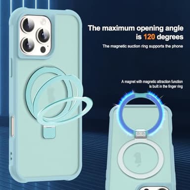 SKYLMW Compatible with iPhone 16 Pro Max Case with Invisible Magnetic O-Ring Stand Military-Grade Translucent Case for iPhone 16 ProMax 6.9" [Compatible with Mag-Safe][Great Grip Feeling], Blue - Image 9