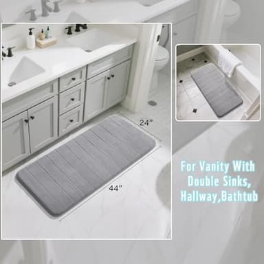 Yimobra Long Bath Mat 44"x24", Super Soft Quick Dry Memory Foam Bathroom Rug, Water Absorbent, Non Slip Backing Machine Washable for Tub Shower, Thick Comfort Support, Gray - Image 2