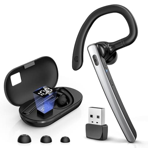TERUNSOUl Bluetooth Headset V5.3, Wireless Bluetooth Earpiece with 600mAh Charging Case, 110H Playtime, Hands Free Headset for Cell Phone and Computer with Built-in Microphone for Work Trucker Office - Image 1