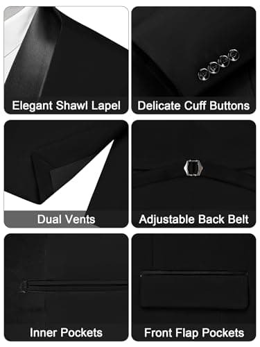 MAGE MALE Men's Slim Fit 3 Piece Suit One Button Solid Shawl Lapel Blazer Jacket Vest Pants Set with Tie Pocket Square Black - Image 3