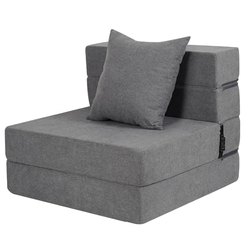 LOVMOC Folding Sofa Bed, High-Density Memory Foam Sofa Bed with a Fluffy Pillow, Floor Couch Guest Bed, Single Size, Dark Grey - Image 1