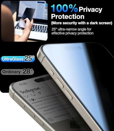 UltraGlass Ultra 9H+ Glass for iPhone 13/13 Pro Privacy Screen Protector [No.1 Military Grade Shatterproof & 100% Anti Spy] Glass Privacy Screen iPhone 13/13 Pro Tempered [Longest Durable],2 Pack - Image 3