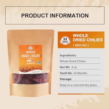 52USA Dried Chilli Peppers, Whole Dried Chilies 4 Oz, Mild Spicy Dried Chiles, Red Chili Pepper, Premium Szechuan Red Dried Chilis, Whole Chili Peppers, Dried Chili Great for Mexican Recipes, Mild Hot - Image 9