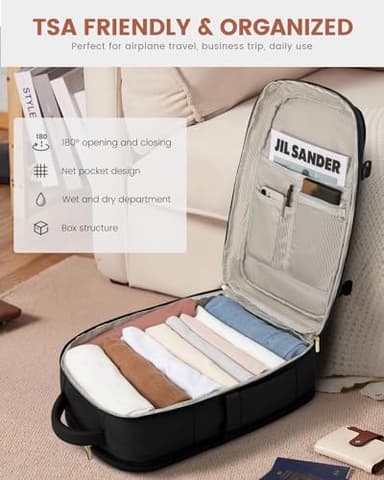 LOVEVOOK Carry On Travel Backpack For Women Men Flight Approved, 40L Personal Item Backpack for Airplanes, Business Weekender Overnight Daypack Fits 17 Inch Laptop, With 2 Packing Cubes, Black - Image 5