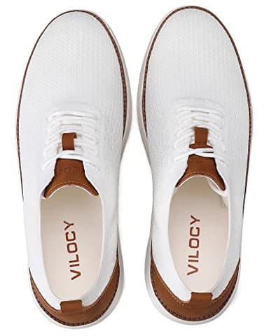 VILOCY Men's Dress Sneakers Oxfords Casual Business Shoes Lace Up Lightweight Walking Knit Mesh Fashion Sneakers White,EU42 - Image 8