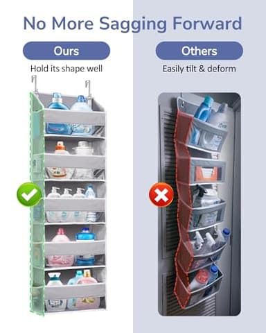 ULG 1 Pack Over Door Organizer with 5 Large Pockets 10 Mesh Side Pockets, 44 lbs Weight Capacity Hanging Storage Organizer with Clear Window for Kids Toys, Shoes, Diapers, Grey, 5 Layer - Image 2