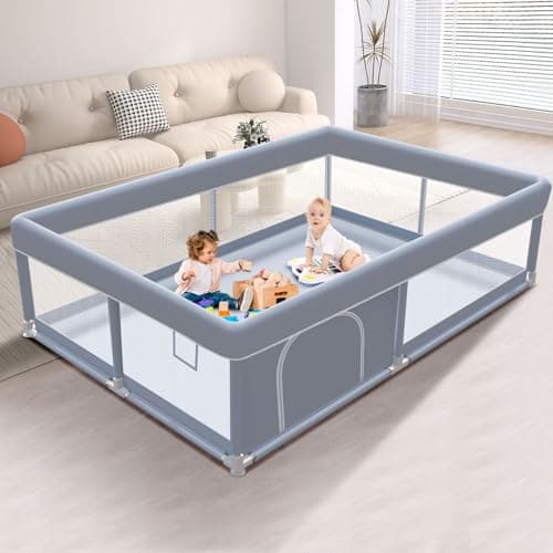 XVISHX 65 x 50 Inch Baby Playpen, Playpen for Babies and Toddlers, Baby Play Pen Playard for Indoor & Outdoor Active Center Game Fence, with Skin-Friendly Fabric and Soft Breathable Mesh, Grey - Image 1