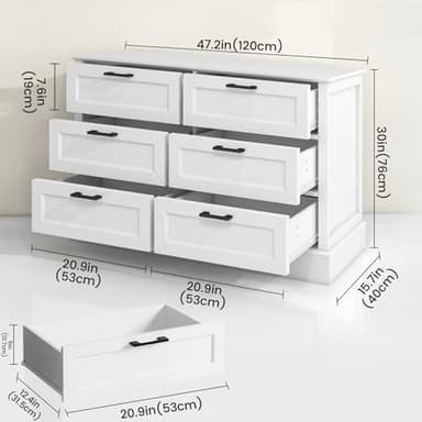 ZLWJGY White Dresser for Bedroom with 6 Drawer, Bedroom Furniture Organizer Storage, Wood Double Dresser & Chest of Drawers, Modern Farmhouse Style, Dressers for Closet, Living Room 30” Tall - Image 2
