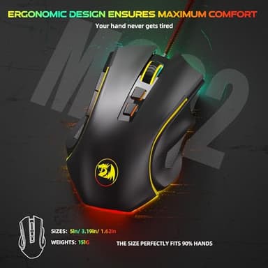 Redragon M602 Gaming Mouse, Ergonomic RGB Gaming Mouse Wired with 7200 Adjustable DPI, 9 Programmable Buttons, Professional Software for Gamer Office [Black] - Image 5