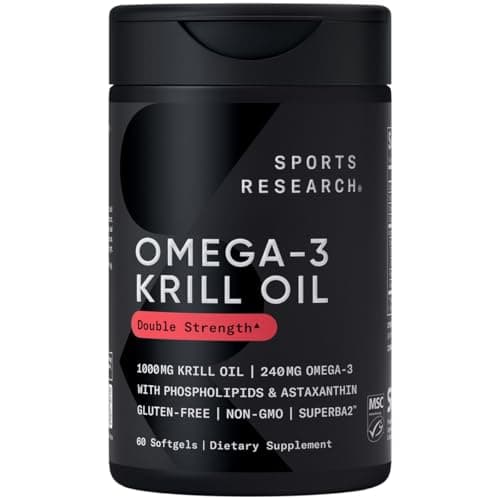 Sports Research® Omega-3 Krill Oil 1000mg - Double Strength Antarctic Krill Oil Supplement with Astaxanthin, Phospholipids & Choline - MSC Certified Sustainable & Gluten Free - 60 Capsules - Image 1