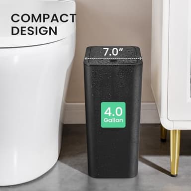 Cesun 2 Pack Bathroom Trash Can, 4.0 Gallon / 15 Liter Small Garbage Can with Press Top Lid, Plastic Wastebasket with Pop-up Lid for Toilet, Office, Bedroom, Living Room, Black - Image 2