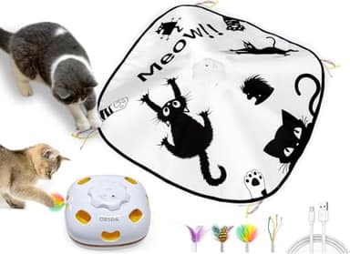 ORSDA Cat Toys for Indoor Cats, 4 in 1 Automatic Interactive Kitten Toy, Rechargeable Electric Whack-A-Mole Moving Ambush Feather, Hide and Seek, Chase Feather for Kitty for Kicker Adult Cat - Image 1