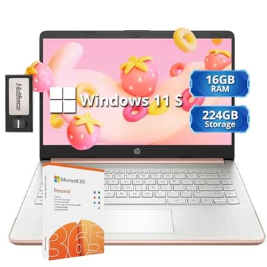 HP Stream 14" HD Lightweight Laptop, Intel Celeron N4120, 16GB RAM, 224GB Storage(64GB eMMC + 160GB Docking Station), Intel UHD Graphics, HD Webcam, 1 Year Office 365, WiFi, Bluetooth, Win 11s, Gold - Image 1