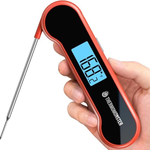 0.5 Sec Instant Read Meat Thermometer Digital with ±0.5℉ Precision, 100% Waterproof Auto Flip Bright LCD Screen, Motion Sensing Food Thermometer for Cooking Kitchen Oven Grill Candy BBQ, Red - Image 1