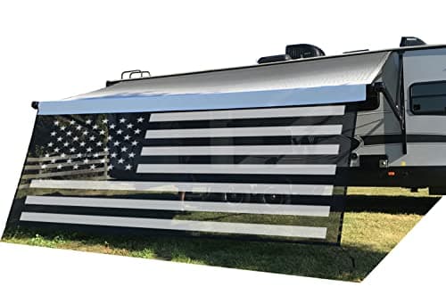 Tentproinc RV Awning Sun Shade Screen 8' X 20' 3'' (American Flag) Black Mesh Sunshade Camper Trailer Awning Shade Screen UV Blocker Completed Kits - Image 1