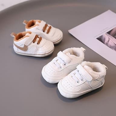 Clowora Unsex Baby Shoes Boys Girls Infant Sneakers Non-Slip Soft Rubber Sole Toddler Crib First Walker Lightweight Shoes (A02/White with Fleece,6-12 Months) - Image 5