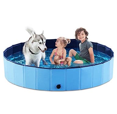 Jasonwell Foldable Dog Pet Bath Pool Collapsible Dog Pet Pool Bathing Tub Kiddie Pool Doggie Wading Pool for Puppy Small Medium Large Dogs Cats and Kids 63" Blue - Image 1
