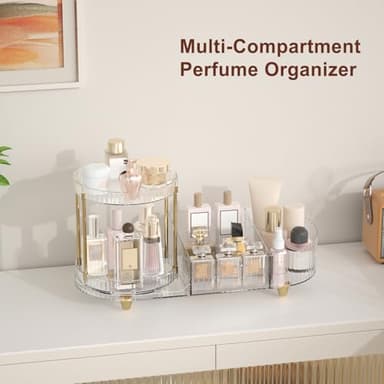 Makeup Organizer Countertop for Vanity, Rotating Perfume Tray with 5-compartment Cosmetic and Skincare Organizers, Multi-Purpose Desk Storage Makeup Brush Holder for Bathroom Bedroom Counter - Image 6