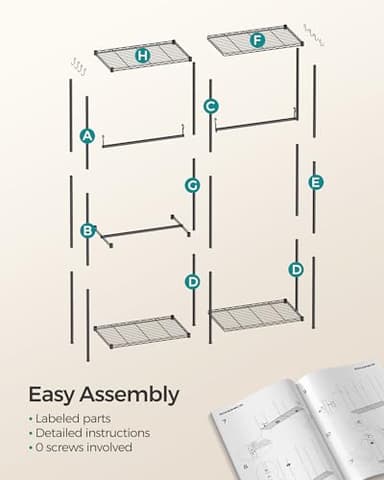 SONGMICS Clothes Rack, Freestanding Wardrobe Closet, Metal Clothing Racks, Heavy-Duty Garment Rack with Adjustable Shelves, Hanging Rods, Dividable, 15.8 x 47.2 x 70.9 Inches, Ink Black ULGR423B01 - Image 8