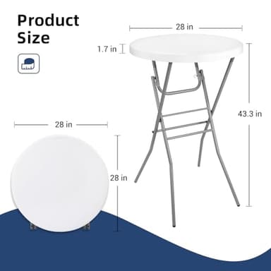 Byliable 28in Cocktail Table White High Top Folding, Round Portable Bar Height Folding Table with Removable Legs, Indoor Outdoor Banquet for Parties, Commercial, Speech, School - Image 3