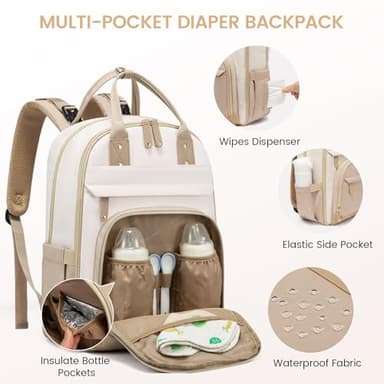 LOVEVOOK Diaper Bag Backpack, Baby Bag with Changing Pad, Large Diaper Backpack Boy Girl, Waterproof Baby Registry Bag for Mom Dad with Stroller Buckles, Beige-khaki - Image 3