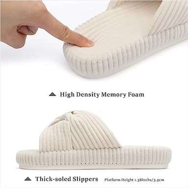 Chantomoo Slippers for Women Memory Foam House Bedroom Corduroy Bow Crossbands Slide Slipper Shoes Comfy Trendy Gift Slippers Beige Size 9 10 8.5 - Image 2