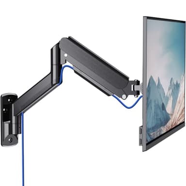 WALI Computer Monitor Wall Mount for 17 to 32 Inch Screens, Single Monitors Mount Holds up to 22lbs, Fully Adjustable Gas Spring Wall Mount Monitor Arm, 75x75/100x100mm VESA Mount (GSWM001), Black - Image 1