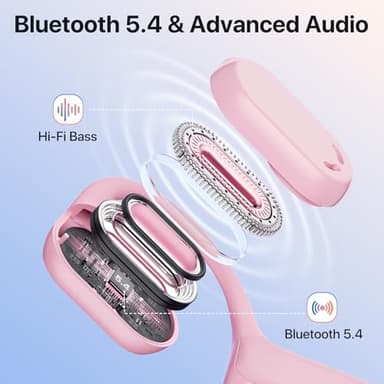 Open Ear Headphones with Mic, Bluetooth 5.4 Headset, Dual Connect Headphones with Noise Cancelling & Mute, Wireless Headset with Mic for Work, Mobile, Tablets, Laptops, Pink - Image 4