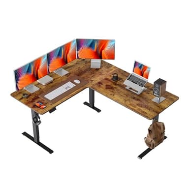 FEZIBO 63" L-Shaped Standing Desk - Adjustable Corner Desk L Shape, L-Shaped Adjustable Desk with Splice Board, L Shape Standing Desk, Vintage-Brown - Image 1