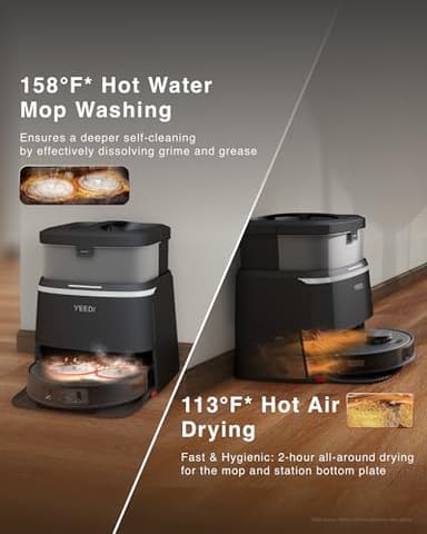 Yeedi M12 PRO+ Robot Vacuum and Mop, 11000Pa Strong Suction, ZeroTangle Technology, TruEdge Deep Mopping, Auto Mop Washing/Drying, Auto-Lift Mopping, Mini Omni Station, Black - Image 7