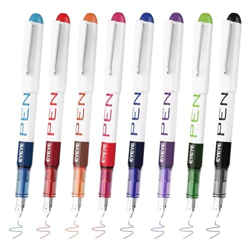 EYEYE Fountain Pens for Writing, 8 Pack Assorted Colors Fine Point Disposable Fountain Pens Stainless Steel Nib, Smooth Writing for Journaling, Drafting, Sketching, Doodling & Gifts - Image 1