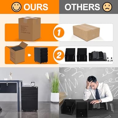 Aobabo 3 Drawer File Cabinet with Lock,Metal Filing Cabinet with Wheels for Home Office & Business Enterprise, Legal/Letter Size, Fully Assembled Except Wheels, Black - Image 4