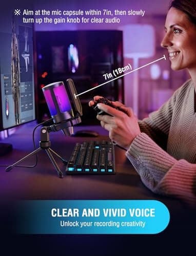 FIFINE Gaming USB Microphone for PC PS5, Condenser Mic with Quick Mute, RGB Indicator, Tripod Stand, Pop Filter, Shock Mount, Gain Control for Streaming Discord Twitch Podcasts Videos- AmpliGame - Image 8
