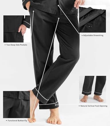 DAVID ARCHY Mens Pajamas Set Soft Cotton Notched Collar Pajamas for Men Long Sleeve Mens Sleepwear with Pockets & Front Fly (L, Black) - Image 4