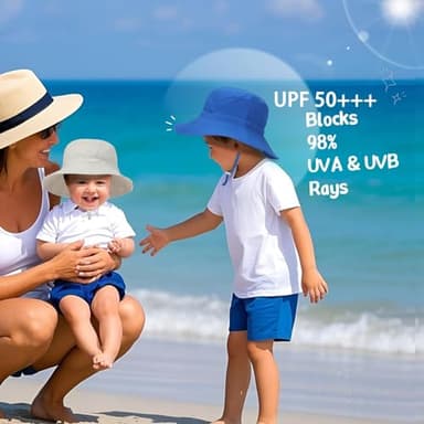 Windproof Lightweight Baby Sun Hat - UPF 50+ Bucket Hat with Wide Brim | Adjustable Strap&Chin Tie, Foldable for Beach, Hiking 0-7years Pink-Beige - Image 4