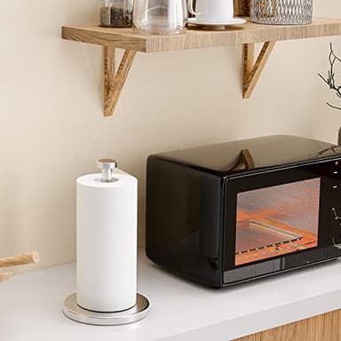 VEHHE Paper Towel Holder Countertop, Stainless Steel Paper Towel Holder Stand with Weighted Base Suction Cups, Standing Paper Towel Roll Holder for Kitchen Bathroom (Silver) - Image 2