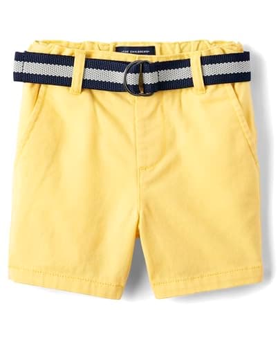 The Children's Place Baby Boys' and Toddler Twill Belted Chino Short, Banana Pudding, 2T - Image 1