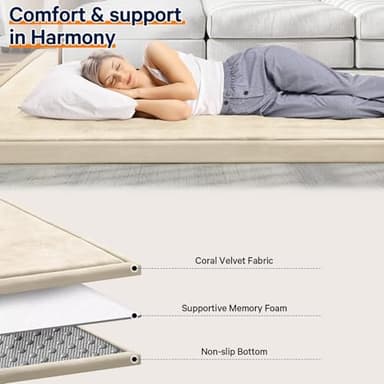 ILPEOD Baby Play Mat for Floor Tummy Time Mat Nursery Rug Muscle Mat Area Rug Playroom Rug Tatami Mat 6'7"x5'11" Memory Foam 1.3" Thick Crawling Mat For Babies,Toddlers, Infants, Kids,Floor Mat(Beige) - Image 6