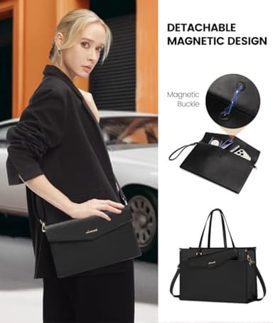 LOVEVOOK Laptop Bag for Women, 17.3'' Laptop Tote Purse 2-in-1 Professional Work Bag Business Briefcase with Clutch Purse, Waterproof Leather Computer Handbag for Teacher Office Travel - Image 5