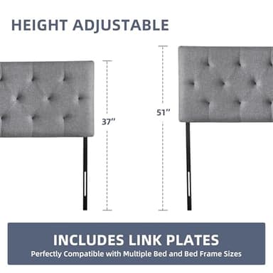 Howjoe Linen Upholstered Headboard Queen Size, Modern Diamond Tufting Solid Wood Queen Headboard Only, Adjustable Height from 37” to 51” Head Board, Bed Frame or Wall Mount Headboards, Light Grey - Image 6
